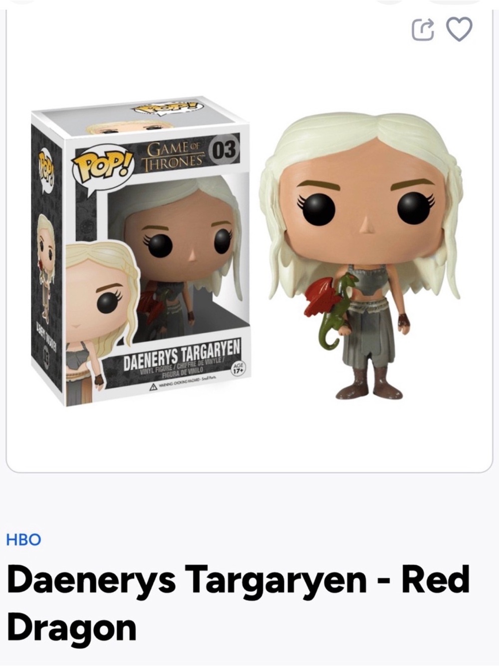 Funko Daenerys Targaryen Pop! Vinyl - Blonde Hair, Red Dragon- 03